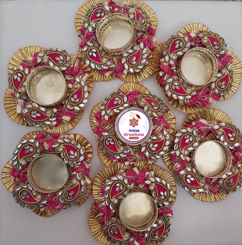 Handmade Diwali Decorative Diyas /Tea light With Kunden Buti 06