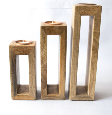 Wooden Tea Light Stand - Hollow - Set of 3